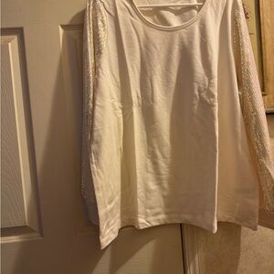 Cream Long Sleeve Top with Sequin Sleeves